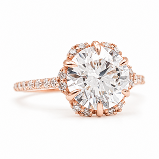 Round Brilliant Flower Pavé Ring – Lab Grown Diamond – 14K/18K Rose Gold – 32 Side Stones