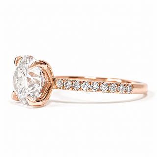 Round Brilliant Pavé Ring – Lab Grown Diamond – 14K/18K Rose Gold – 18 Side Stones