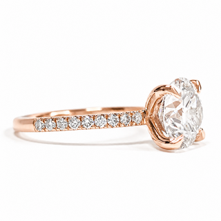 Round Brilliant Pavé Ring – Lab Grown Diamond – 14K/18K Rose Gold – 18 Side Stones