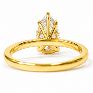 Pear Shape Pavé Ring with Hidden Halo – Lab Grown Diamond – 14K/18K Yellow Gold – 32 Side Stones