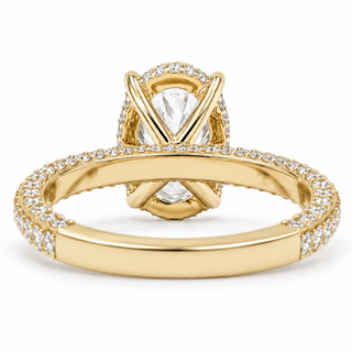 Oval Brilliant Three Row Pavé Ring with Hidden Halo – Lab Grown Diamond – 14K/18K Yellow Gold – 133 Side Stones