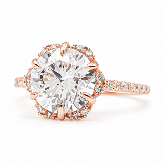 Round Brilliant Flower Pavé Ring – Lab Grown Diamond – 14K/18K Gold – 32 Side Stones