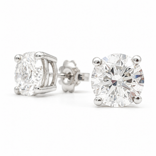 Round Brilliant Earrings – Lab Grown Diamonds – 14K/18K White Gold – Basket Stud Earrings