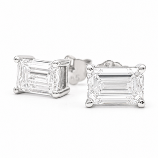 Emerald Cut Stud Earrings – Lab Grown Diamonds – 14K/18K White Gold