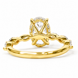 Oval Brilliant with Marquise Band and Hidden Halo Ring – Lab-Grown Diamond – 14K/18K Yellow Gold – 20 Side Stones