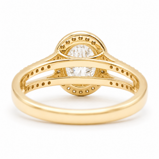 Oval Brilliant Split Pavé with Halo Ring  – Lab Grown Diamond – 14K/18K Yellow Gold – 54 Side Stones