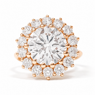 Round Brilliant Diana Ring – Lab Grown Diamond – 14K/18K Rose Gold – 14 Side Stones