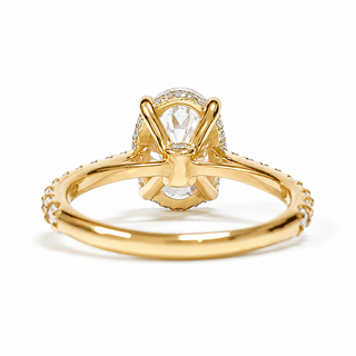 Oval Brilliant Pavé Ring with Hidden Halo – Lab Grown Diamond – 14K/18K Yellow Gold – 44 Side Stones