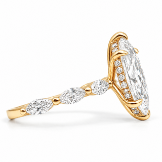 Marquise Brilliant with Marquise Band and Hidden Halo Ring – Lab-Grown Diamond – 14K/18K Gold – 26 Side Stones