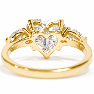 Heart Brilliant 3 Stone Ring – Lab Grown Diamond – 14K/18K Yellow Gold – 2 Side Stones
