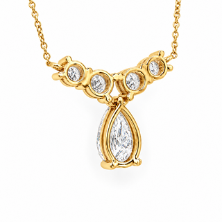 Pear Shape With Round Stones Necklace – Lab Grown Diamond – 14K Gold