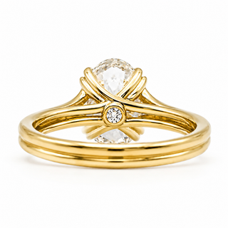 Oval Brilliant Split Band Solitaire Ring – Lab Grown Diamond – 14K/18K Yellow Gold - 1 Side Stone
