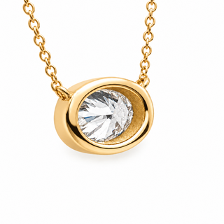 Oval Brilliant – Lab Grown Diamond – 14K Gold – Solitaire Necklace Bezel Setting