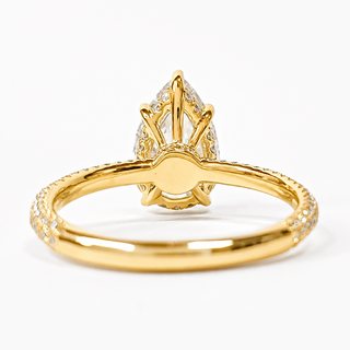 Pear Shape Three Row Pavé Ring with Hidden Halo – Lab Grown Diamond – 14K/18K Yellow Gold – 133 Side Stones