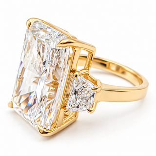 Emerald Cut 10.89 Carat Lab-Grown Diamonds Ring | IGI Certified | 8.64 Gram 18K Yellow Gold