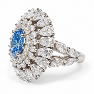 Oval Brillaint Cut 6.70 Carat Lab-Grown Diamonds Cocktail Ring | IGI Certified | 9.23 Gram 14K White Gold