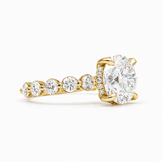 Round Brilliant Pavé Ring – Lab Grown Diamond – 14K/18K Yellow Gold – 30 Side Stones