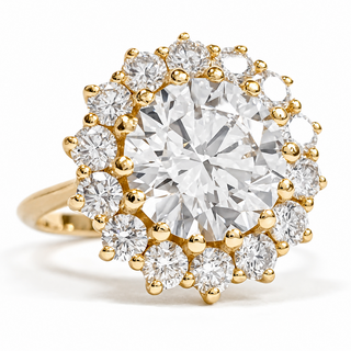 Round Brilliant Diana Ring – Lab Grown Diamond – 14K/18K Yellow Gold – 14 Side Stones