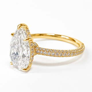 Pear Shape Three Row Pavé Ring with Hidden Halo – Lab Grown Diamond – 14K/18K Yellow Gold – 133 Side Stones