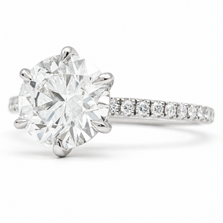 Round Brilliant 6 Prong Pavé Ring – Lab Grown Diamond – 14K/18K White Gold – 46 Side Stones