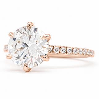 Round Brilliant 6 Prong Pavé Ring – Lab Grown Diamond – 14K/18K Rose Gold – 46 Side Stones