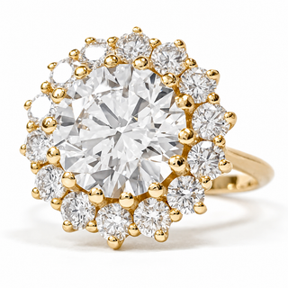 Round Brilliant Diana Ring – Lab Grown Diamond – 14K/18K Yellow Gold – 14 Side Stones