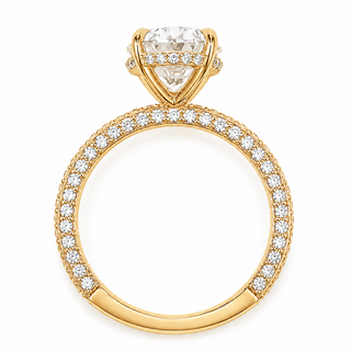 Oval Brilliant Three Row Pavé Ring with Hidden Halo – Lab Grown Diamond – 14K/18K Yellow Gold – 133 Side Stones