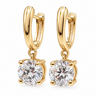 Round Brilliant Earrings – Lab Grown Diamonds – 14K Gold – Falling Stud Earrings