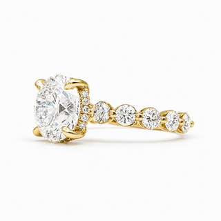 Round Brilliant Pavé Ring – Lab Grown Diamond – 14K/18K Yellow Gold – 30 Side Stones