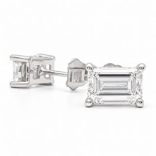 Emerald Cut Stud Earrings – Lab Grown Diamonds – 14K/18K White Gold