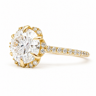 Round Brilliant Flower Pavé Ring – Lab Grown Diamond – 14K/18K Gold – 32 Side Stones