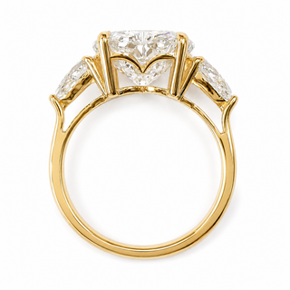 Heart Brilliant 3 Stone Ring – Lab Grown Diamond – 14K/18K Yellow Gold – 2 Side Stones