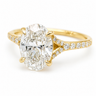 Oval Brilliant Split Pavé Ring – Lab Grown Diamond – 14K/18K Yellow Gold – 24 Side Stones