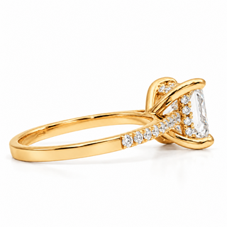 Princess Cut With Hidden Halo And Pavé Setting Ring – Lab Grown Diamond – 14K/18K Gold – 34 Side Stones