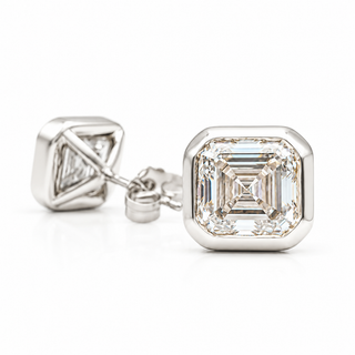Asscher Cut Earrings – Lab Grown Diamonds – 14K Gold – Flush Setting