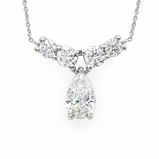 Pear Shape With Round Stones Necklace – Lab Grown Diamond – 14K Gold