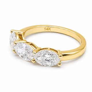 Oval Brilliant 3 Stone Crown Ring – Lab Grown Diamond – 14K/18K Yellow Gold
