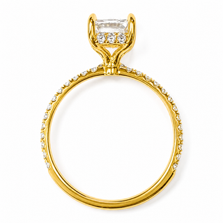 Emerald Cut with Pavé Band and Hidden Halo – Lab-Grown Diamond – 14K/18K Yellow Gold – 42 Side Stones