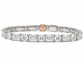 Round And Emerald Cut 32.50 Carat Lab-Grown Diamonds Bracelet | IGI Certified | 22.31 Gram 18K White Gold