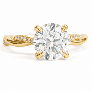 Round Brilliant Pavé Ring – Lab Grown Diamond – 14K/18K Yellow Gold – 28 Side Stones