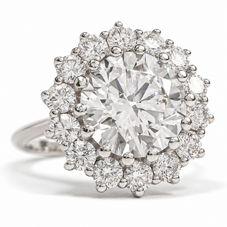 Round Brilliant Diana Ring – Lab Grown Diamond – 14K/18K White Gold – 14 Side Stones