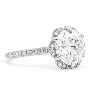Round Brilliant Flower Pavé Ring – Lab Grown Diamond – 14K/18K White Gold – 32 Side Stones