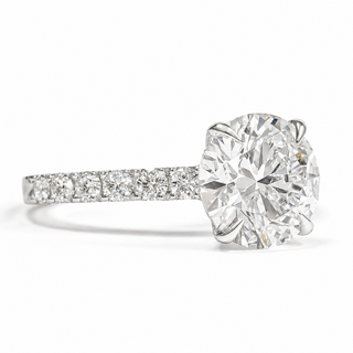 Round Brilliant Pavé Ring – Lab Grown Diamond – 14K/18K White Gold – 12 Side Stones
