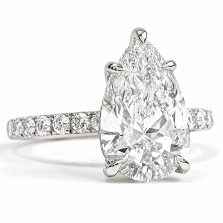 Pear Shape Pavé Ring with Hidden Halo – Lab Grown Diamond – 14K/18K White Gold – 32 Side Stones