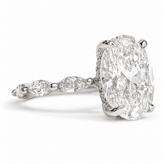 Oval Brilliant with Marquise Band and Hidden Halo Ring – Lab-Grown Diamond – 14K/18K Gold – 20 Side Stones