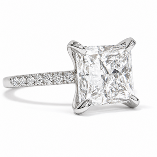 Princess Cut Pavé Ring – Lab Grown Diamond – 14K/18K White Gold – 14 Side Stones