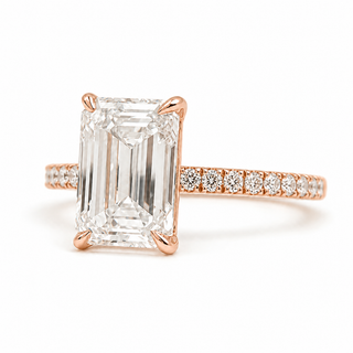 Emerald Cut with Pavé Band – Lab-Grown Diamond – 14K/18K Rose Gold – 18 Side Stones