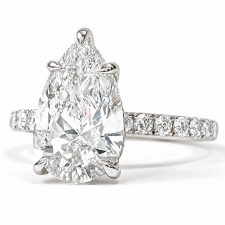 Pear Shape Pavé Ring with Hidden Halo – Lab Grown Diamond – 14K/18K White Gold – 32 Side Stones