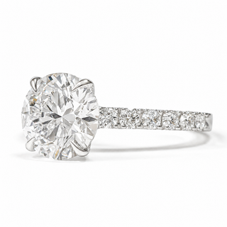 Round Brilliant Pavé Ring – Lab Grown Diamond – 14K/18K White Gold – 12 Side Stones