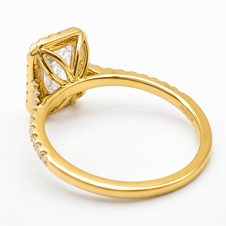 Emerald Cut with Pavé Band and Halo – Lab-Grown Diamond – 14K/18K Yellow Gold – 40 Side Stones